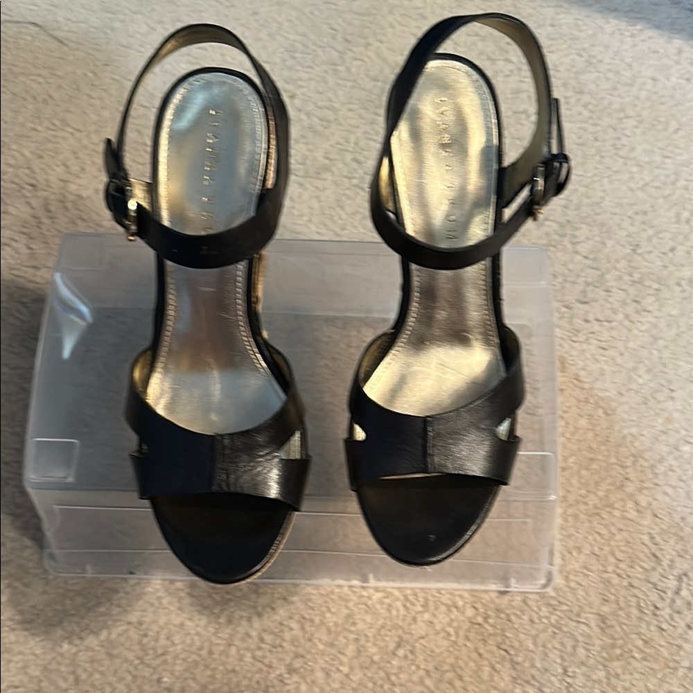 Ivanka Trump Black Wedge Sandals with Ankle Strap
